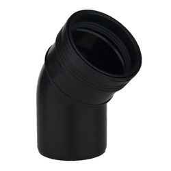 PP SANITARY BLACK ELBOW 125MM 45° S/S RING SOCK.